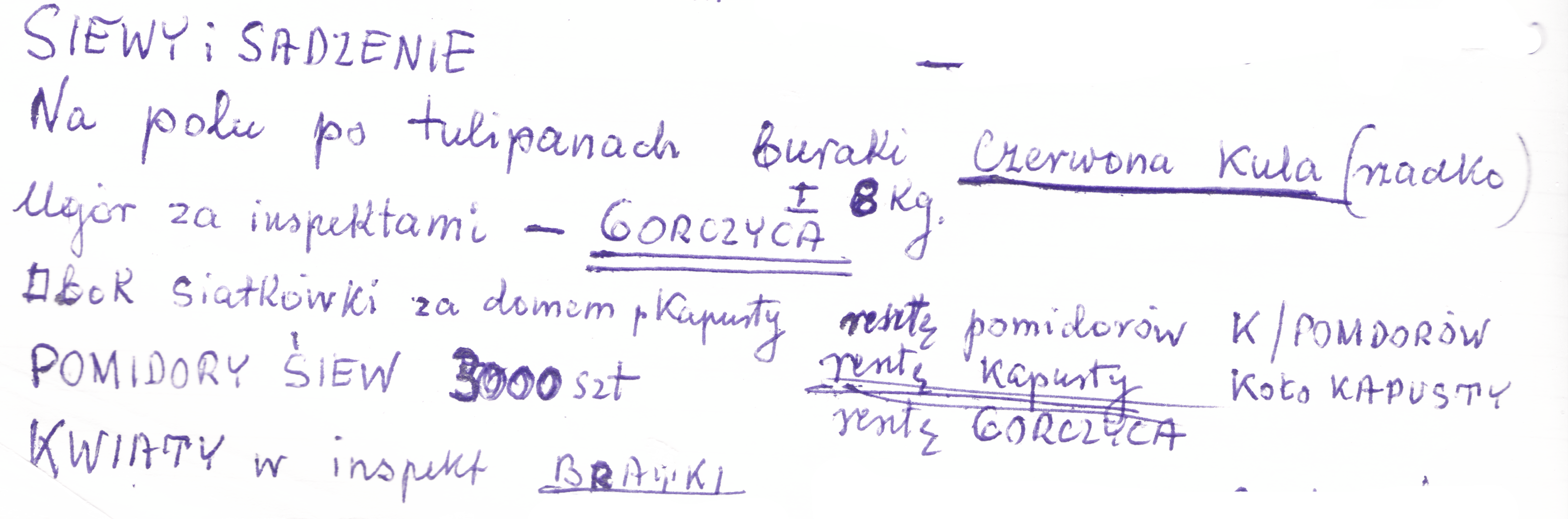 Archiwalna notatka o siewach i sadzeniu