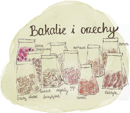 Ilustracja bakalie orzechy Rysiny
